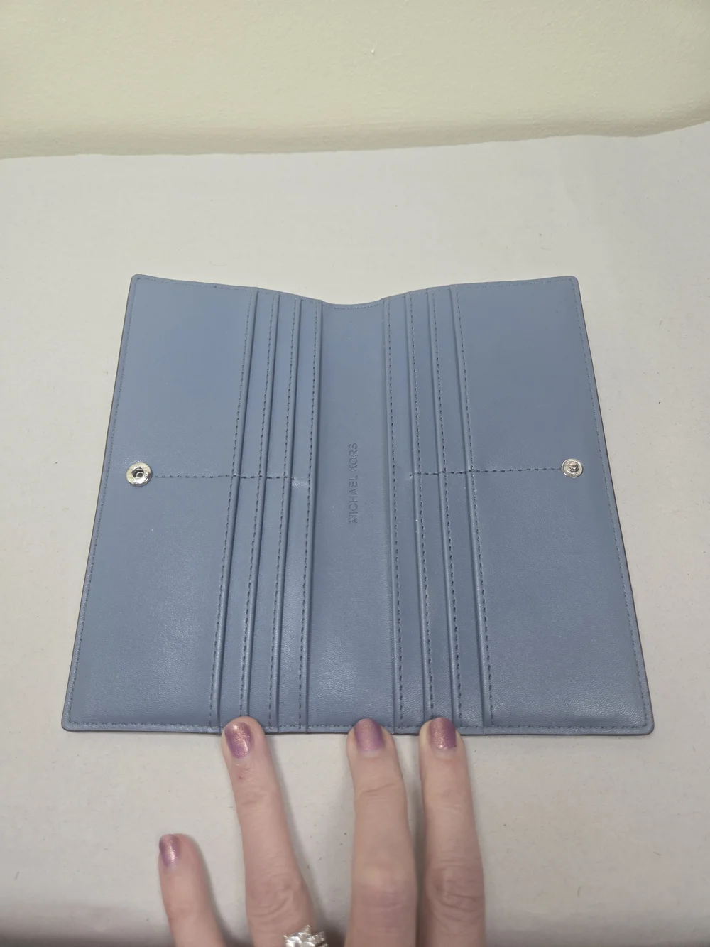 Michael Kors Blue Leather Bi-fold Continental Wallet with MK Logo